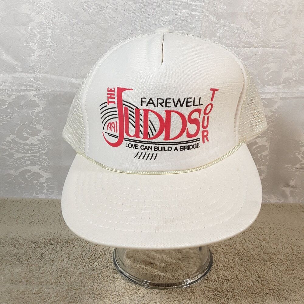 THE JUDDS 1991 Farewell Tour Snap Back Hat, White, baseball cap lid mesh trucker